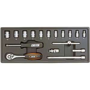 COFFRET DE DOUILLES+CLIQUET 1/4" (17pcs)