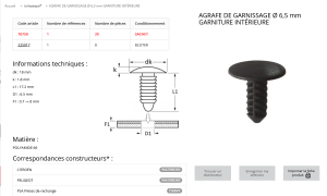 AGRAFE PLASTIQUE CITROEN C3/C4 JUMPY(sachet de 20 pcs)