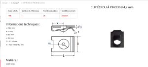 CLIPS DOUBLE POUR VIS TOLE (D4,2) (sachet de 25 pcs)