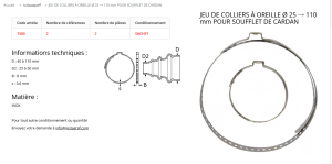 COLLIERS DE SOUFFLET CARDANS larg 8 SERRAGE 25/50 40/110(sachet de 2)