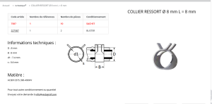 COLLIERS DE SERRAGE SANS VIS  largeur 8 / Ø 8 (sachet de 10)