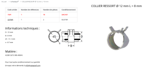 COLLIERS DE SERRAGE SANS VIS  largeur 8 / Ø 12 (sachet de 10)