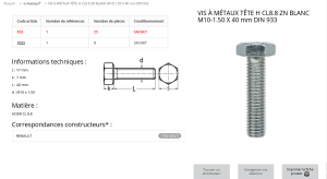 VIS A METAUX TH 10X40 (sachet de 25 pcs)