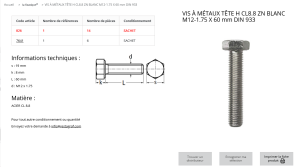 VIS A METAUX TH 12X60 (sachet de 14 pcs)
