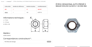 ECROU 6 PANS 10X1,50 (sachet de 15 pcs)