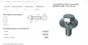 VIS A METAUX 8X20 (sachet de 20 pcs)
