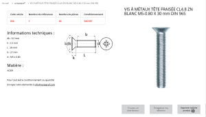 VIS A METAUX TF 5X30 (sachet de 40 pcs)