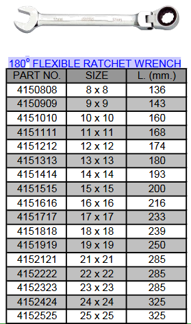 CLE MIXTE ARTICULE (180°) AVEC CLIQUET Ø13mm (Long.180mm)
