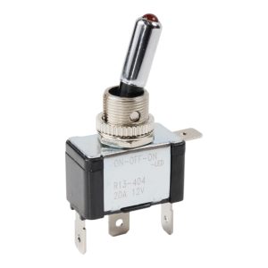 INTERRUPTEUR A LEVIER METAL + LED 3 POS (ON/OFF/ON) 12/24V