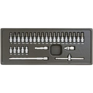 COFFRET D'EMBOUTS+DOUILLES 1/4" DIVERS+RALLONGE (28pcs)