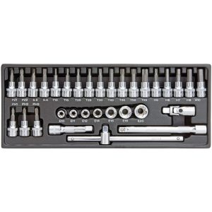 COFFRET DE DOUILLES+EMBOUTS TORX DIVERS+RALLONGES 3/8" (32pcs)