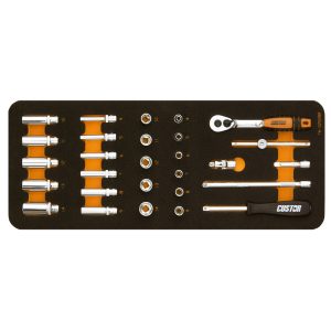 COFFRET MOUSSE DE DOUILLES+CLIQUET 1/4" (28pcs)