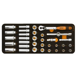 COFFRET MOUSSE DE DOUILLES+CLIQUET 3/8" (34pcs)